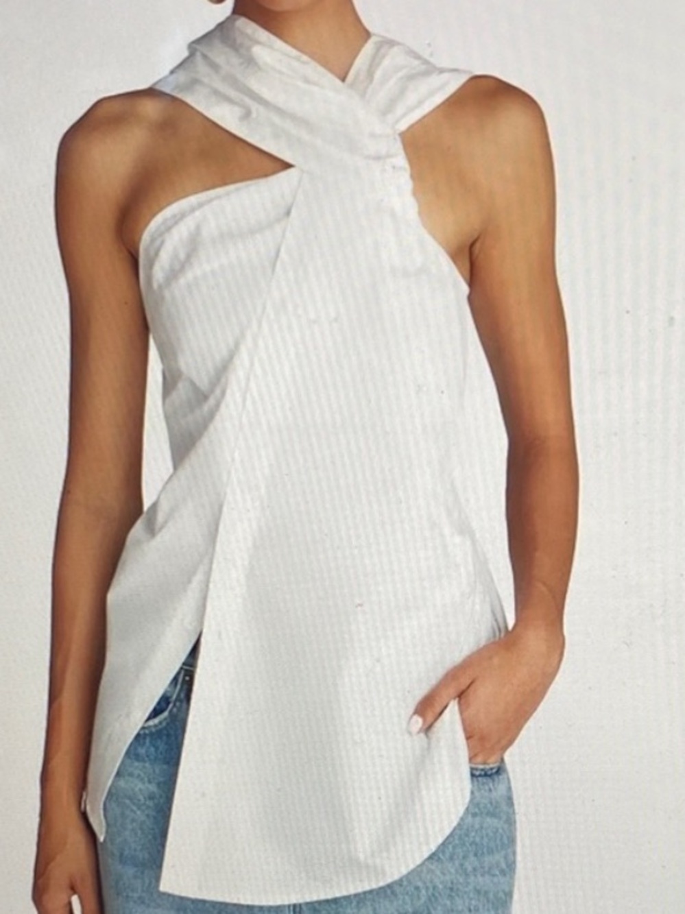 KBB NWT XL White Twist ASYMMETRICAL Halter Sleeveless BUTTON DOWN TUNIC Top